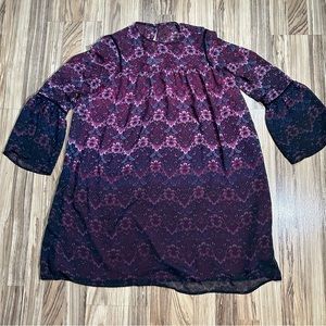 Nanette Lepore Dress Size 4 Purple Floral Lined Bell Sleeve Moody Romance